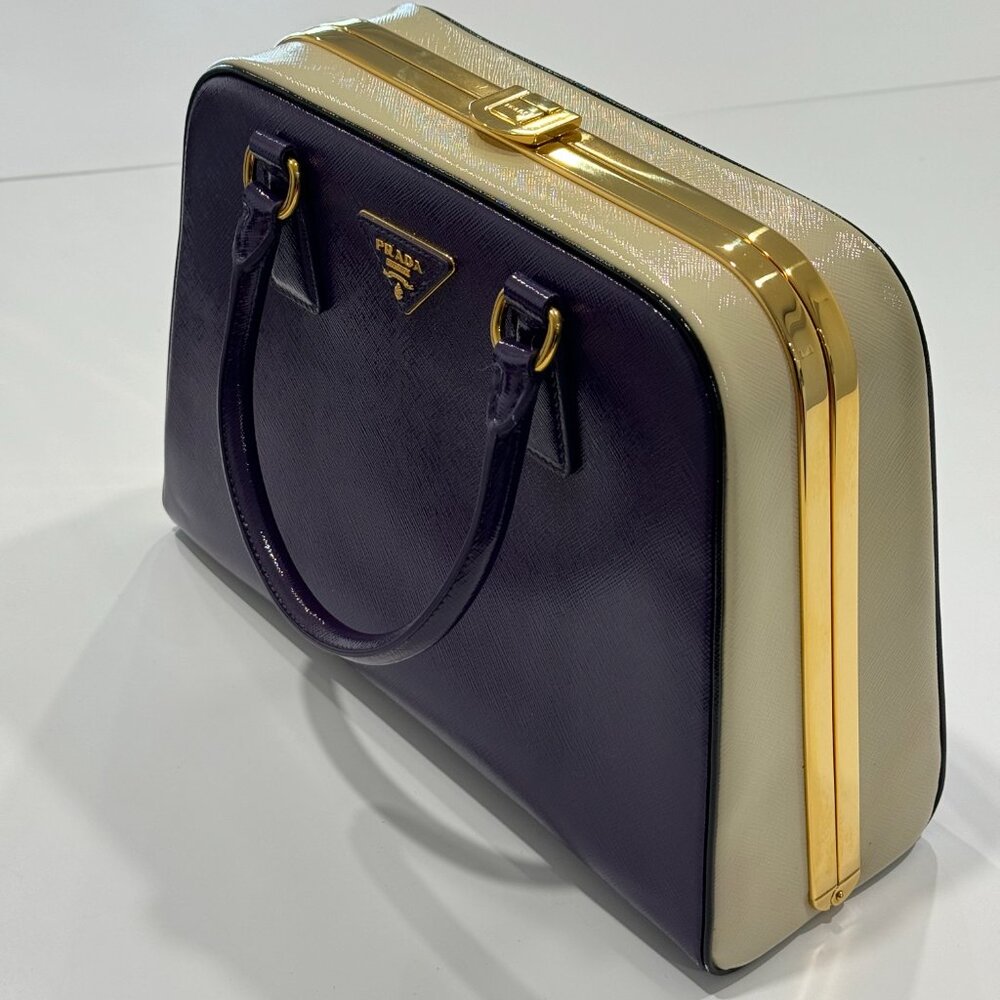 PRADA 100% Authentic  Saffiano Vernice Frame Top Bag - Picture 4 of 17